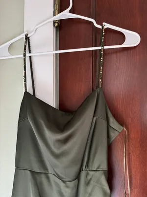 ZARA Green Satin Midi Dress thumbnail 4