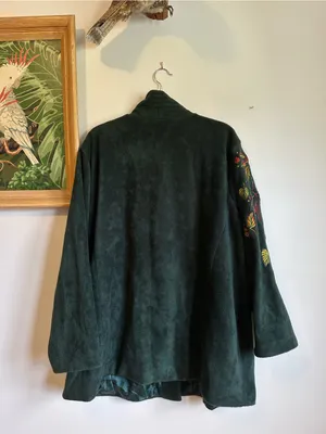 Bob Mackie Leaf Embroidered Fleece Button Down Coat Womens 3X Green thumbnail 5