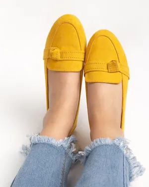 Journee Collection Mustard Faux Suede Penny Loafers 7.5W thumbnail 1