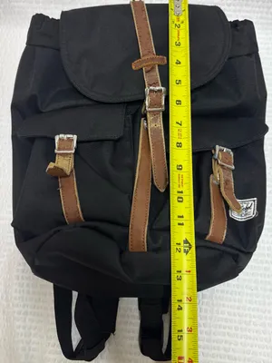 Herschel Black Canvas Backpack with Brown Leather Straps thumbnail 12