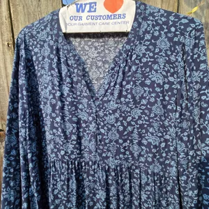Beachlunchlounge Printed Tiered Babydoll Blue Dress XL Long Sleeves thumbnail 2