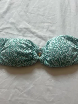 Time and Tru Teal Patterned Bandeau Bikini Top Blue thumbnail 3