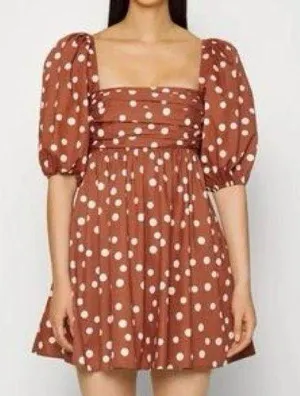 Abercrombie & Fitch Emerson Poplin Puff Sleeve Mini Dress Polka Dot XS Tall NWT thumbnail 1
