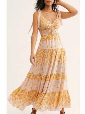 Free People Let's Smock About It Floral Print Maxi Dress In Ivory Combo Small thumbnail 8