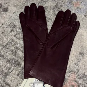 Cole Haan Women's Burgundy Leather Gloves with Gold Logo thumbnail 5