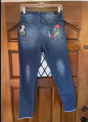 Ranbeeri NWT embroidered fringed cropped skinny jeans thumbnail 2