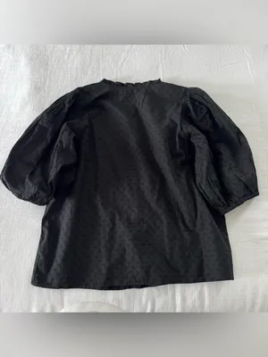 Old Navy Puff-Sleeve Lace-Trim Clip-Dot Blouse NWT - Large thumbnail 6