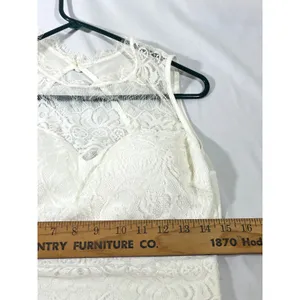 Floral Lace Sheer‎ Mesh High Neck Sleeveless Bodice Bodysuit Women M Ivory Edgy thumbnail 6