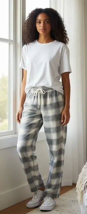 American Eagle AE Lounge Plaid Pajama‎ Pants Grey Cream XS 26-28 Flannel Sleep thumbnail 1