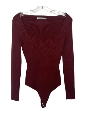 Abercrombie & Fitch Sz M Bodysuit Sweater Sweetheart Neckline Maroon thumbnail 1
