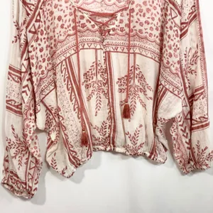 Free People Medium Tunic Top Blouse Floral Print Lace Up Bohemian Boho‎ 1254 thumbnail 7