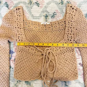 Tularosa Crochet Front Tie Cardigan Small Brown Boho Festival Open‎ Knit Beachy thumbnail 4