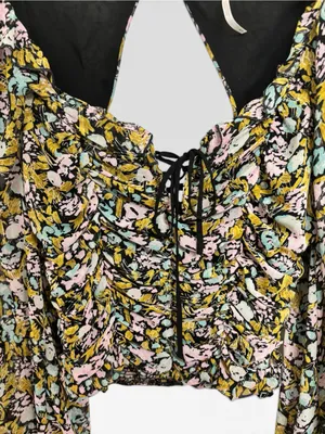Free People Mabel Floral Ruffled Lace Trim Button-Down Tank Size M thumbnail 4