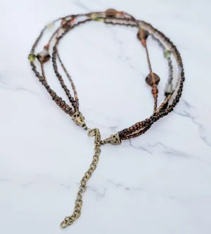 Vintage Necklace Multi Strand Glass? Amber Tone Brown Green Statement thumbnail 3
