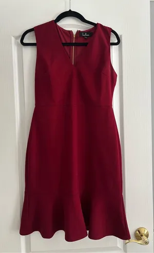 Lulu's Wine-Red V-Neck Midi Dress with Flounce Hem thumbnail 1