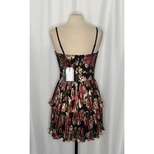NWT!! DRESS THE POPULATION Libby Floral‎ Tiered Mini Dress Strapless Black Large thumbnail 9