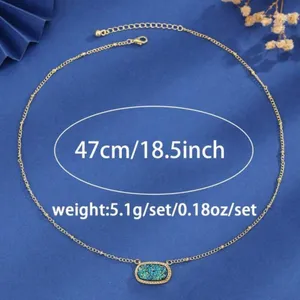 Green Sparkle Oval Pendant Necklace Gold thumbnail 4
