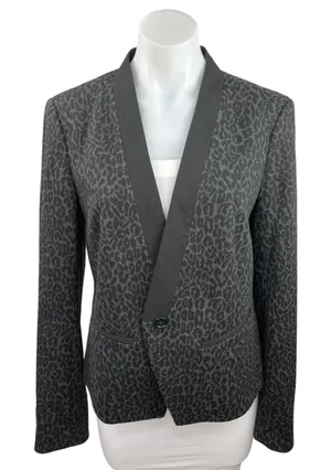 Ann Taylor Loft Black Tux Tuxedo Animal Print Double Breasted Blazer Jacket 8 thumbnail 1