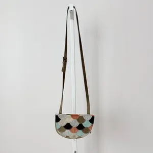 Multicolor Suede‎ Scalloped Patchwork Crossbody Bag Mermaid Boho Brown thumbnail 2