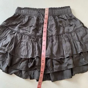Aerie Tiered Ruffle Mini Skirt XS Gray Boho Flowy Tassel Pull On thumbnail 8
