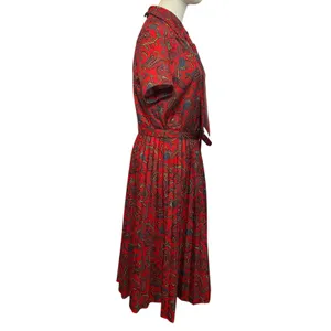 VTG 70s Red Paisley Dagger Collar Midi Dress with Matching Belt M Whimsygoth thumbnail 15