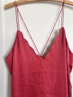 Free People • Sensual Satin Scallop Deep V Cami top tank Burnt Earth rust red thumbnail 5