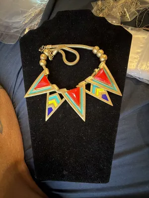 Vintage 1980s Geometric Triangle Bib Statement Necklace Gold thumbnail 1