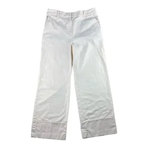 LOFT Ivory Wide Leg High Rise Trouser Pants Cotton Cuffed Office Siren Size 8 thumbnail 3