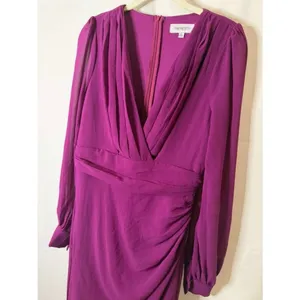 Faeriesty Surplice Neck Lantern Sleeve Chiffon Mermaid Dress in Purple sz Medium thumbnail 5