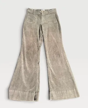 HM Women Olive Green Gray Corduroy High Waist Wide Leg Flare Pocket Pants 8 thumbnail 1