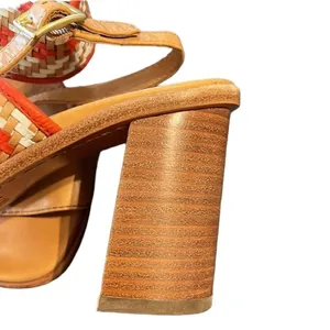 Frye Sandals Size 8 Tan Open Toe Braided Leather Amy Ankle Strap Block Heel thumbnail 4