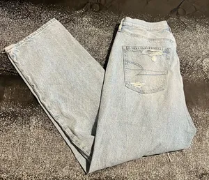 Womens 14 American Eagle Light Wash Distressed Straight Leg Jeans thumbnail 1