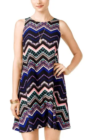 NWT Planet Gold Juniors Knit Sleeveless Printed Trapeze Dress Black Combo M thumbnail 1