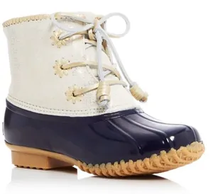Womens Jack Roger’s Chloe Gold Metallic Cream Leather Navy Rubber Duck Boot Sz 9 thumbnail 1