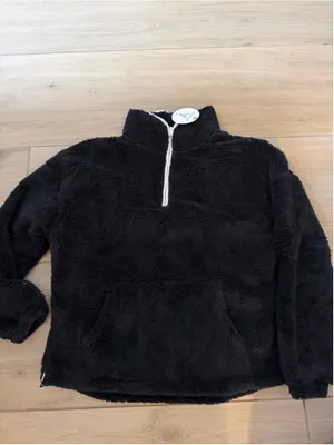 NEW Black Fleece Zip Up Hoodie Cropped Sweatshirt XL thumbnail 4
