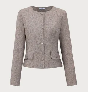 Rihoas Round Neck Khaki Single-Breasted Jacket & Pocket Pleated Mini Skirt thumbnail 8