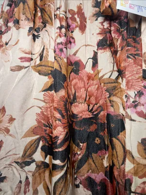 LuLaRoe Floral Pink & Brown Dianne Pants with Tie Waist thumbnail 3