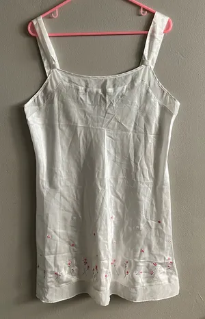 Women’s Pajamagram White Floral Embroidered Mesh Satin Chemise Nightgown Slip L thumbnail 1