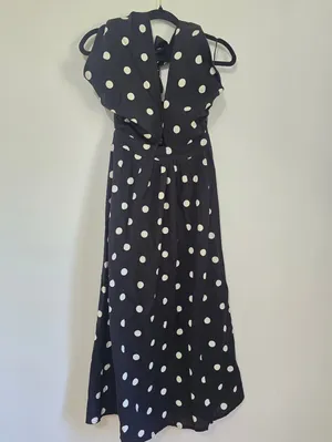 River Island Black & White Polka Dot Midi Halter Dress thumbnail 2