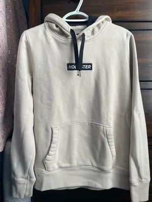 Hollister Beige Hoodie with Black Box Logo thumbnail 1