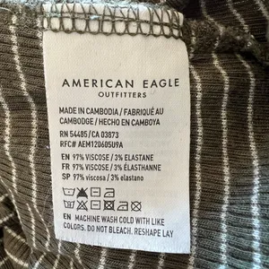 American Eagle Green Striped Ribbed Turtleneck Long Sleeve thumbnail 4