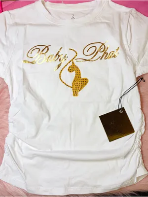 NWT Baby Phat White and Gold Tee with Rhinestone Car Size Medium thumbnail 3