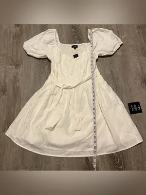 Lulus White Linen Blend Puff Sleeve Mini Dress Womens Size M NWT thumbnail 2