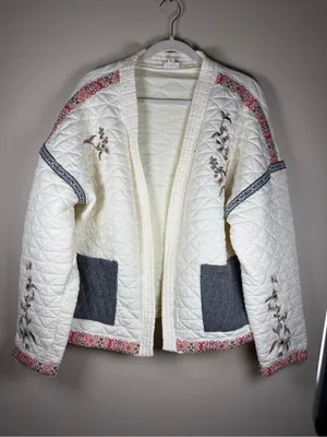 POL Cream Quilted Embroidered Jacket in Ivory Like New Bohemian Sz L thumbnail 6