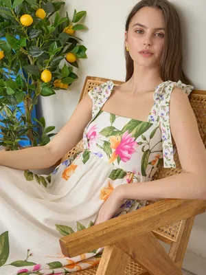 NWT Blu Pepper Off White Floral Tie Strap Empire Waist Midi Dress – Medium thumbnail 2