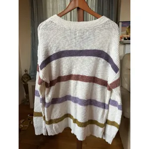 Sonoma Women’s L Ivory Striped Knit Pullover Sweater V-Neck Long Sleeve thumbnail 2
