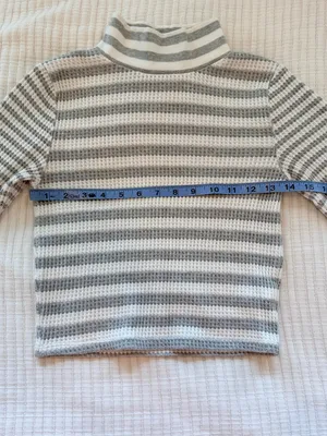 Aerie Striped Gray & White Mock Neck Long Sleeve Thermal Crop Top Size Small thumbnail 8