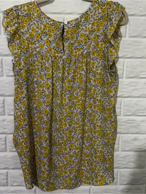 Loft Ruffle Blouse Women’s Medium Yellow Floral Boho Sleeveless Lightweight Top thumbnail 4