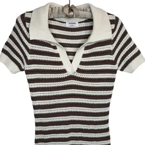 The Workshop Crocheted Midi Dress S Brown Striped Collared Retro Cotton Knit‎ thumbnail 4