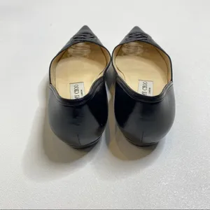 Jimmy Choo Black Leather Pointed Toe Lattice Cutout Flats Size 35 Made in Italy thumbnail 4